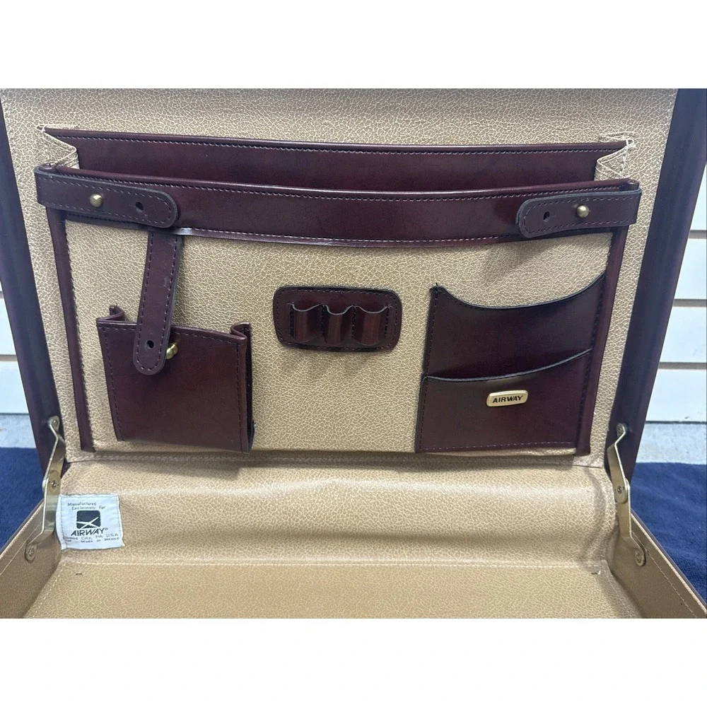 VTG Airway Presto Combination Lock Mens Leather Attache Briefcase Burgundy NICE!